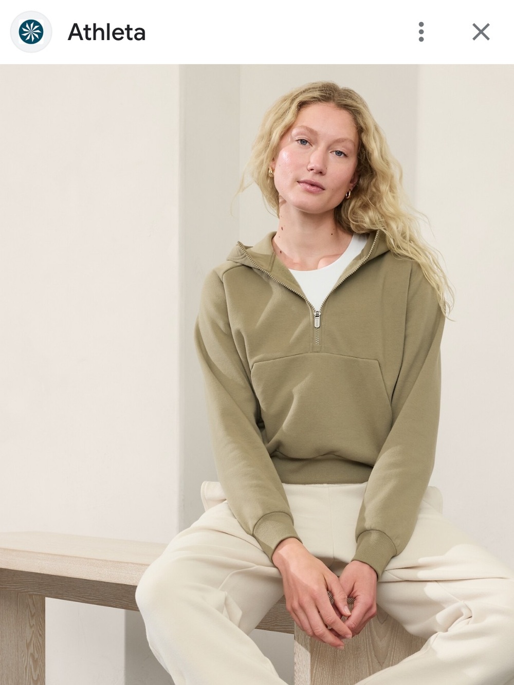 The Athleta Forever Fleece Half Zip Hoodie in Olive - size L - Picture 1 of 13